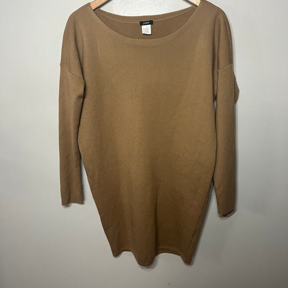 J. Crew Dress Knit Merino Wool Sweater Tan Dolman Sleeve Bodycon Comfy Office S - Picture 1 of 4